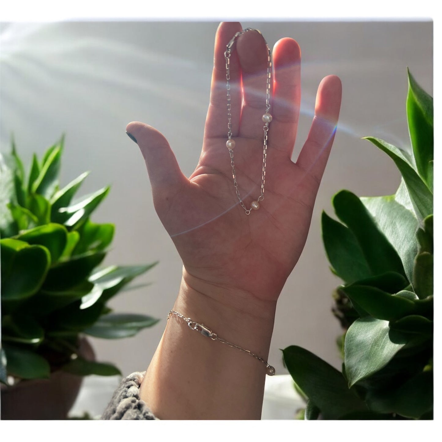 Freshwater 3 Pearl Sterling Silver Curb Chain Bracelet