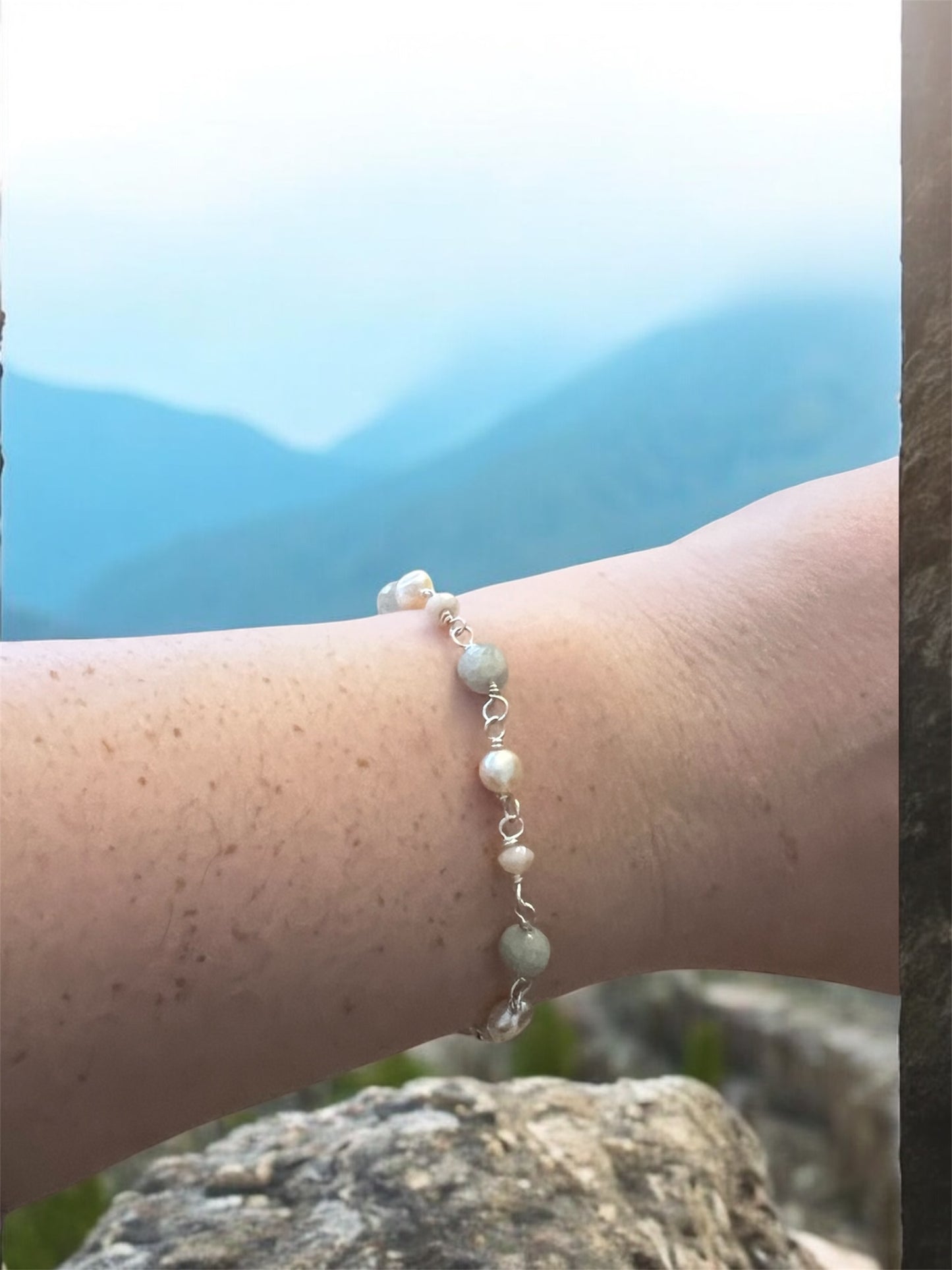 Green Aventurine & Pearls on Sterling Silver