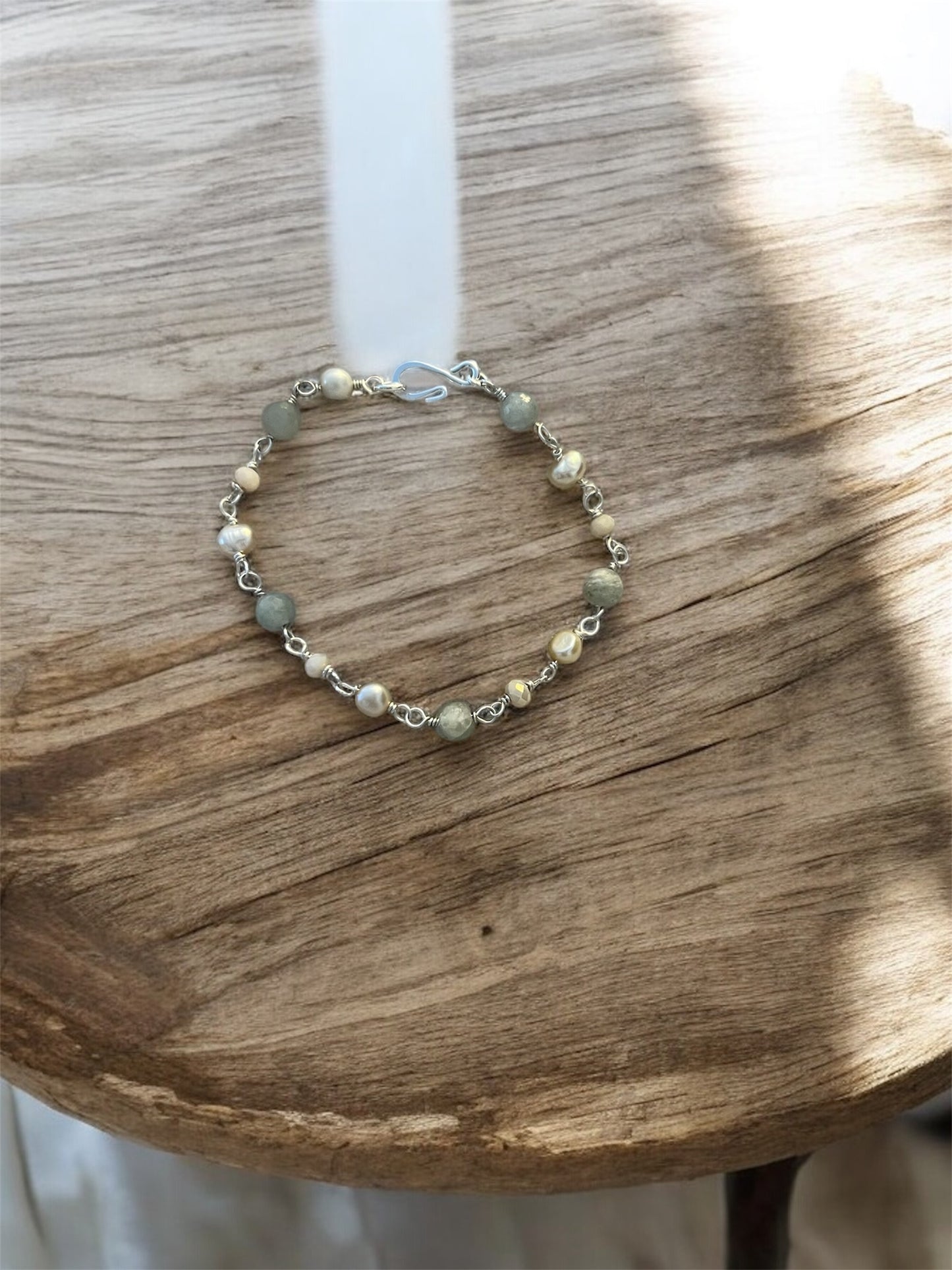 Green Aventurine & Pearls on Sterling Silver