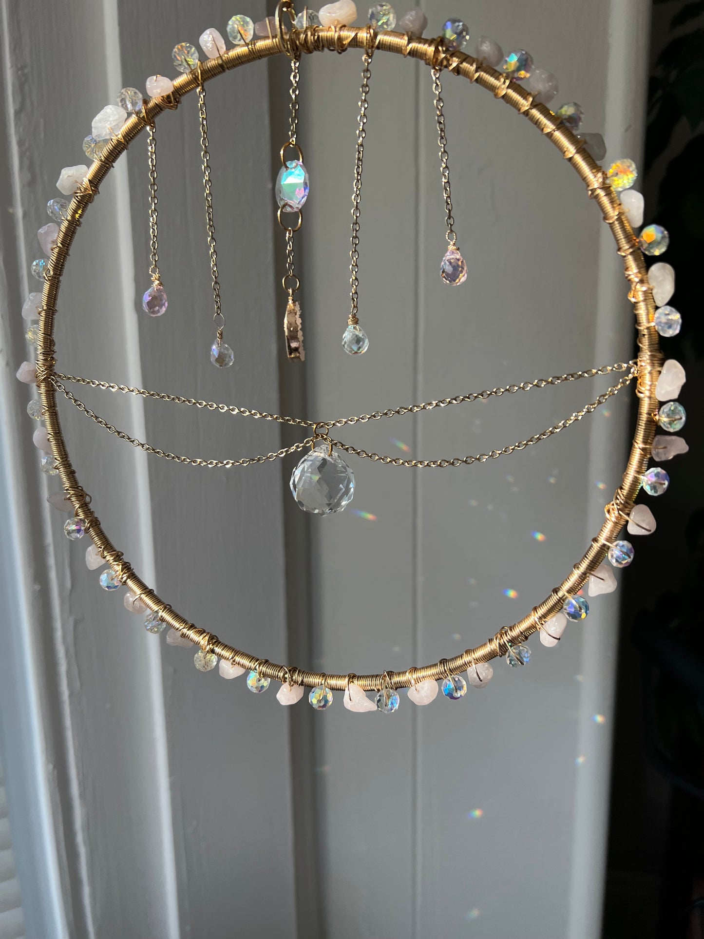 Draped Chain Rose Quartz Crystal Sun Catcher