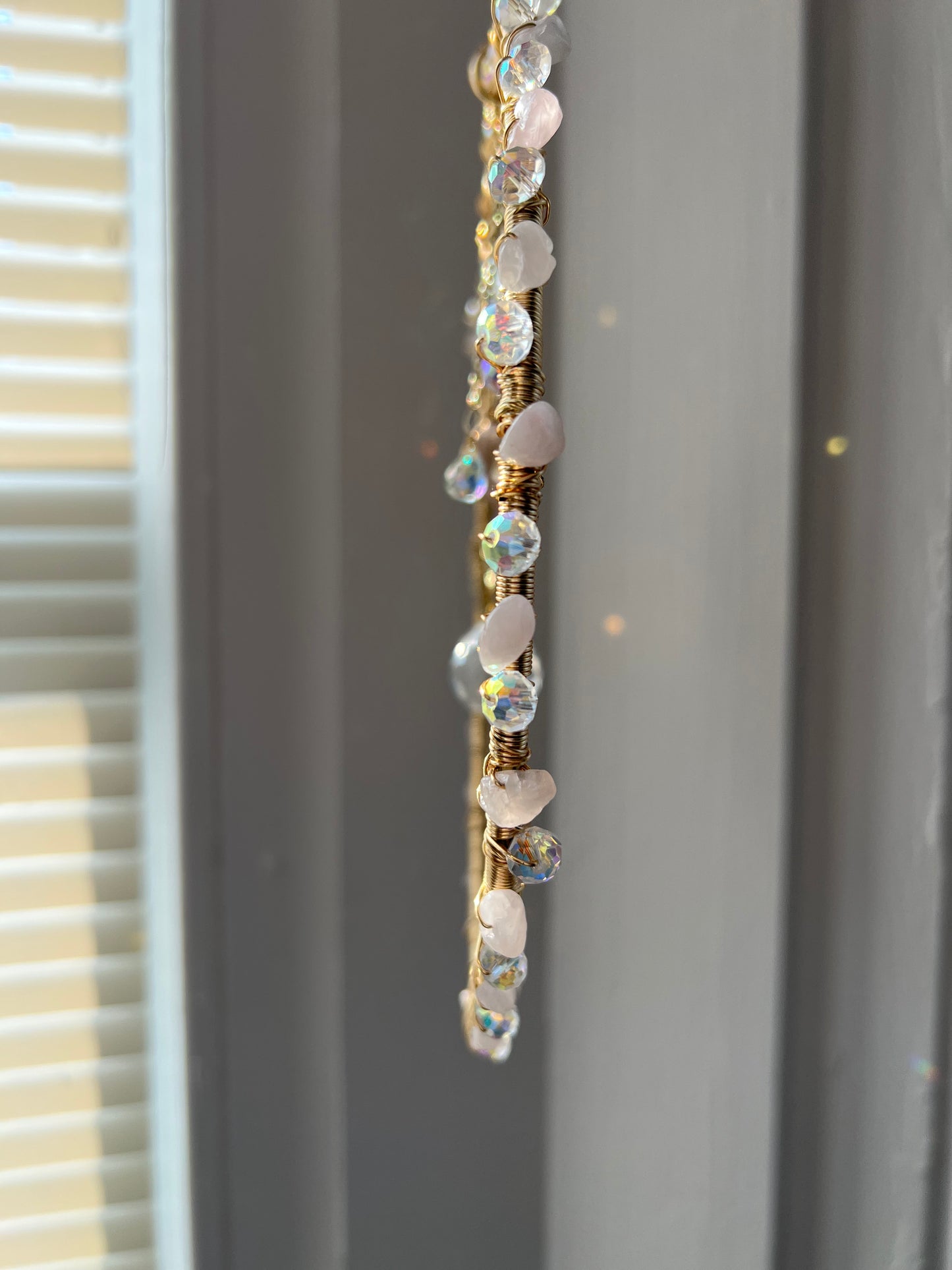 Draped Chain Rose Quartz Crystal Sun Catcher