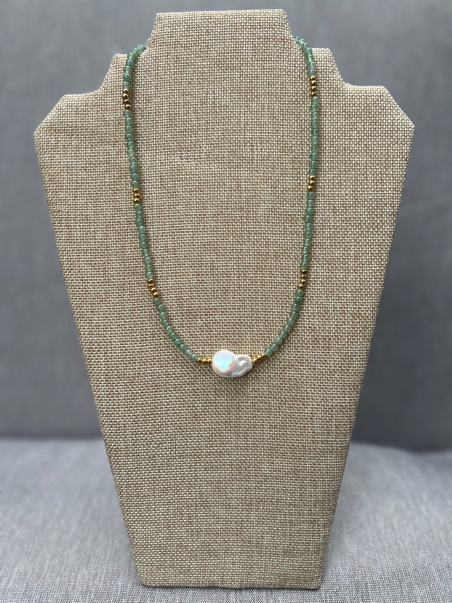 Green Aventurine with Fresh Water Pearl