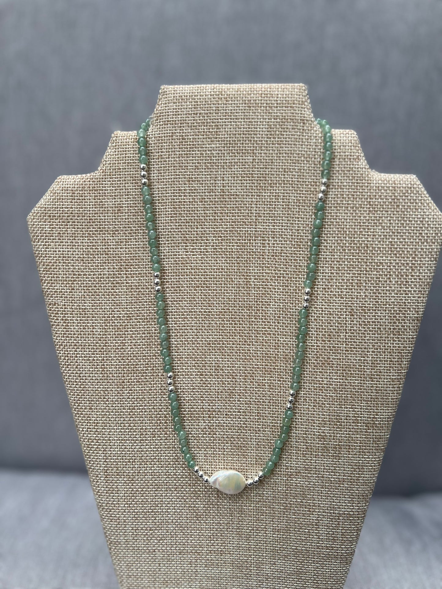 Green Aventurine with Fresh Water Pearl