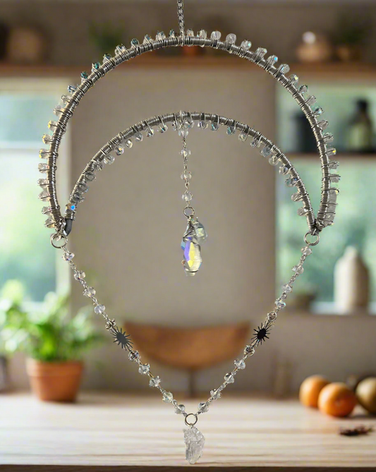 Silver Moon Crystal Wrapped Sun Catcher