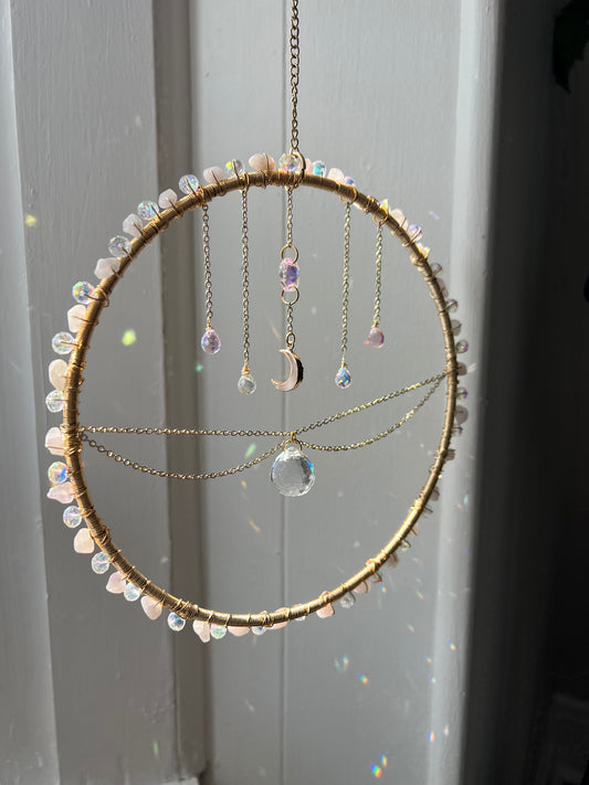 Draped Chain Rose Quartz Crystal Sun Catcher