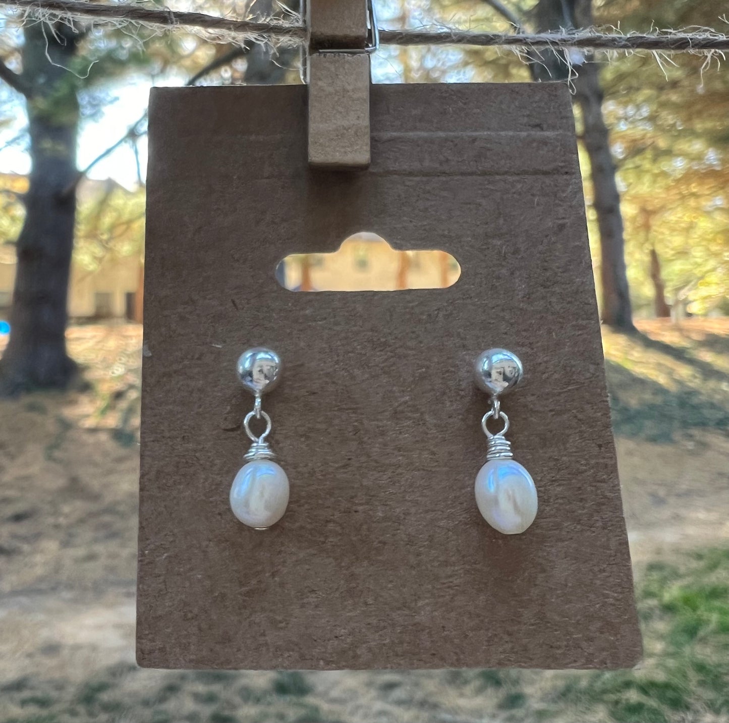 Sterling Silver Ball Post Pearl Drop Earrings