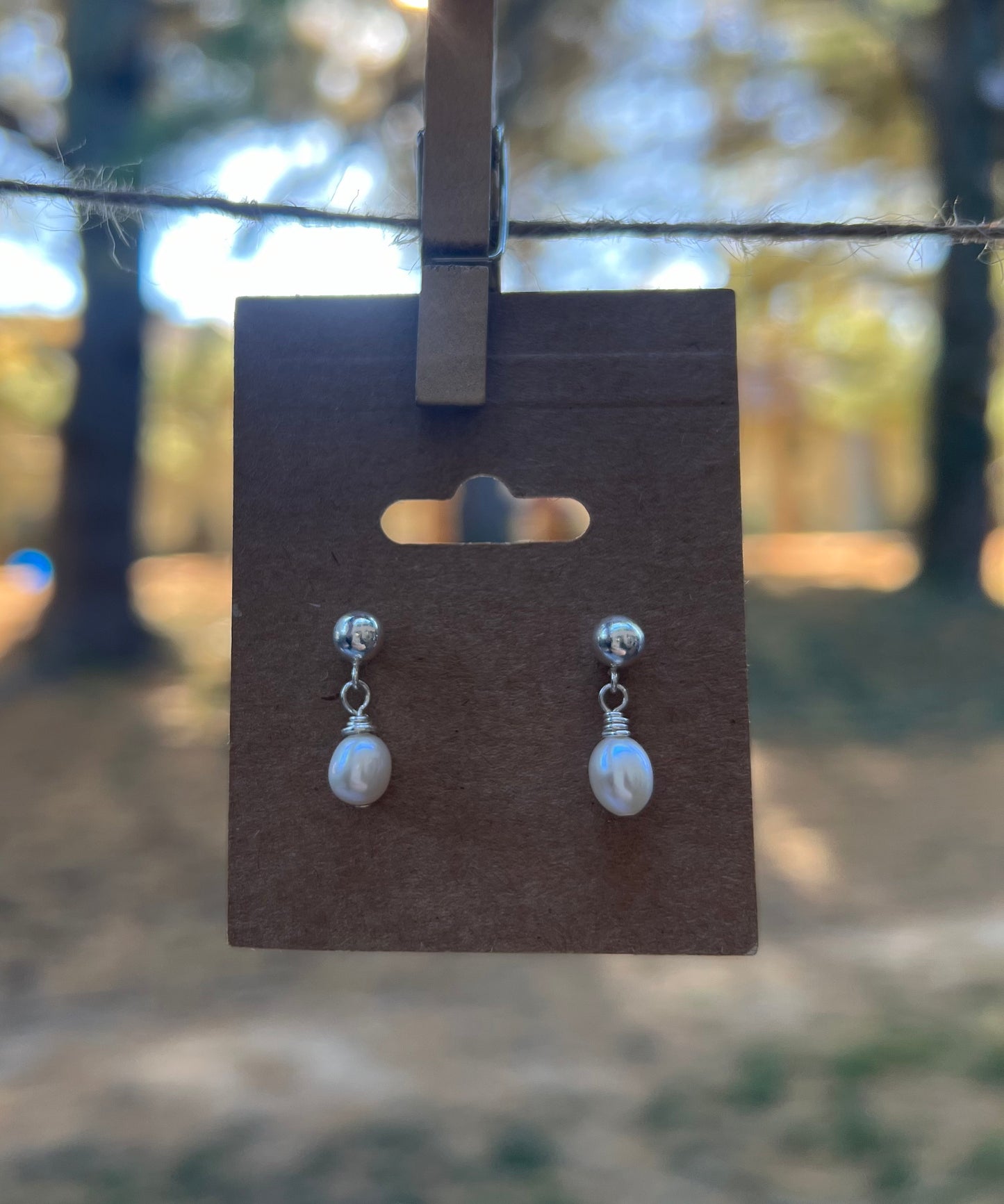 Sterling Silver Ball Post Pearl Drop Earrings