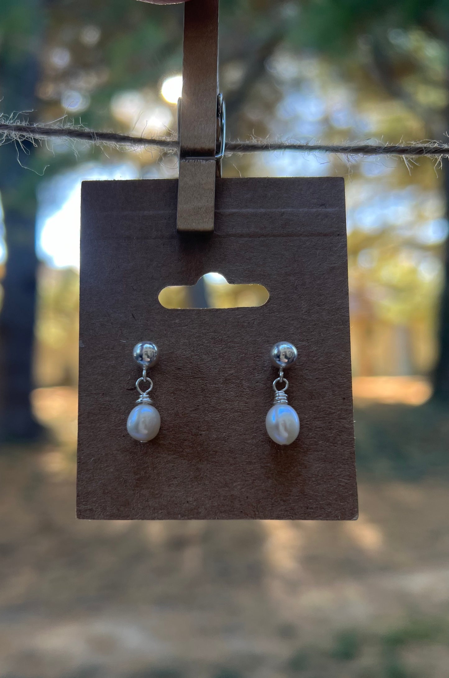 Sterling Silver Ball Post Pearl Drop Earrings