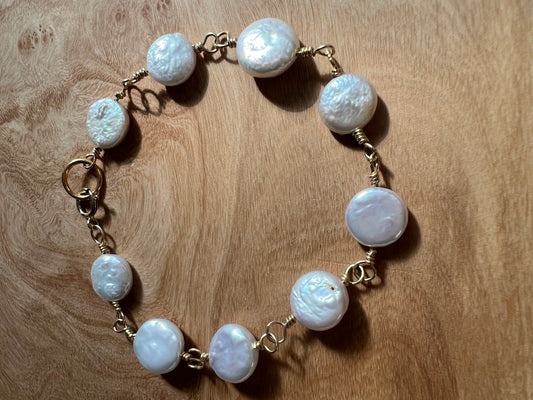 Genuine Fresh Water Coin Pearl Bracelet